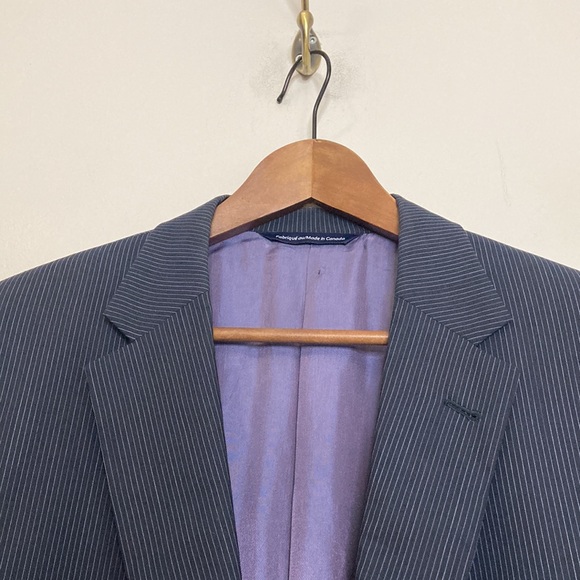 Coppley Suit Mens 44T 38 x 31 Navy Blue Pinstripe Wool 2 Piece Blazer Pants - Picture 4 of 16